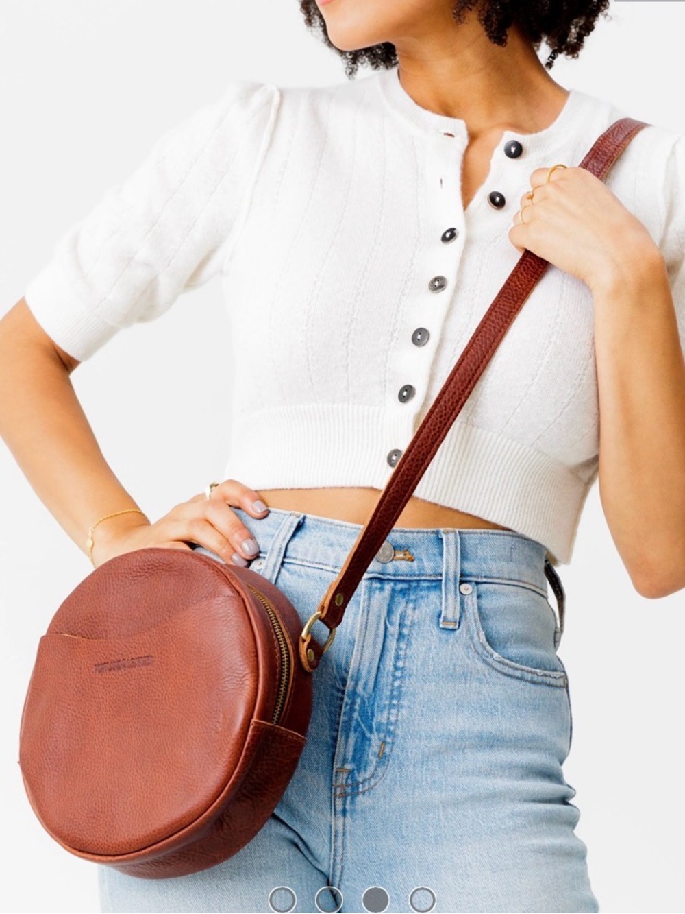 Portland Leather Brown Round Crossbody Bag